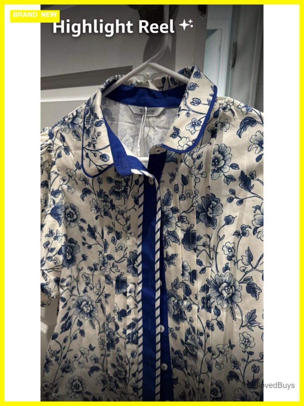 Women's Mini Dress: Short Puff Sleeve Floral Collared V-Neck Button Down Shirt - Picture 7 of 7